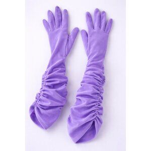 Vintage Purple Velvet Ruched Opera Gloves Long Stretch Costume